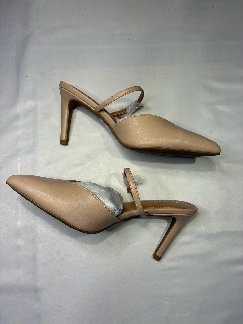 Newbella Dress Pumps Low Heel Pointed Toe Slingback Wedding Party Pumps 9.5 Nude